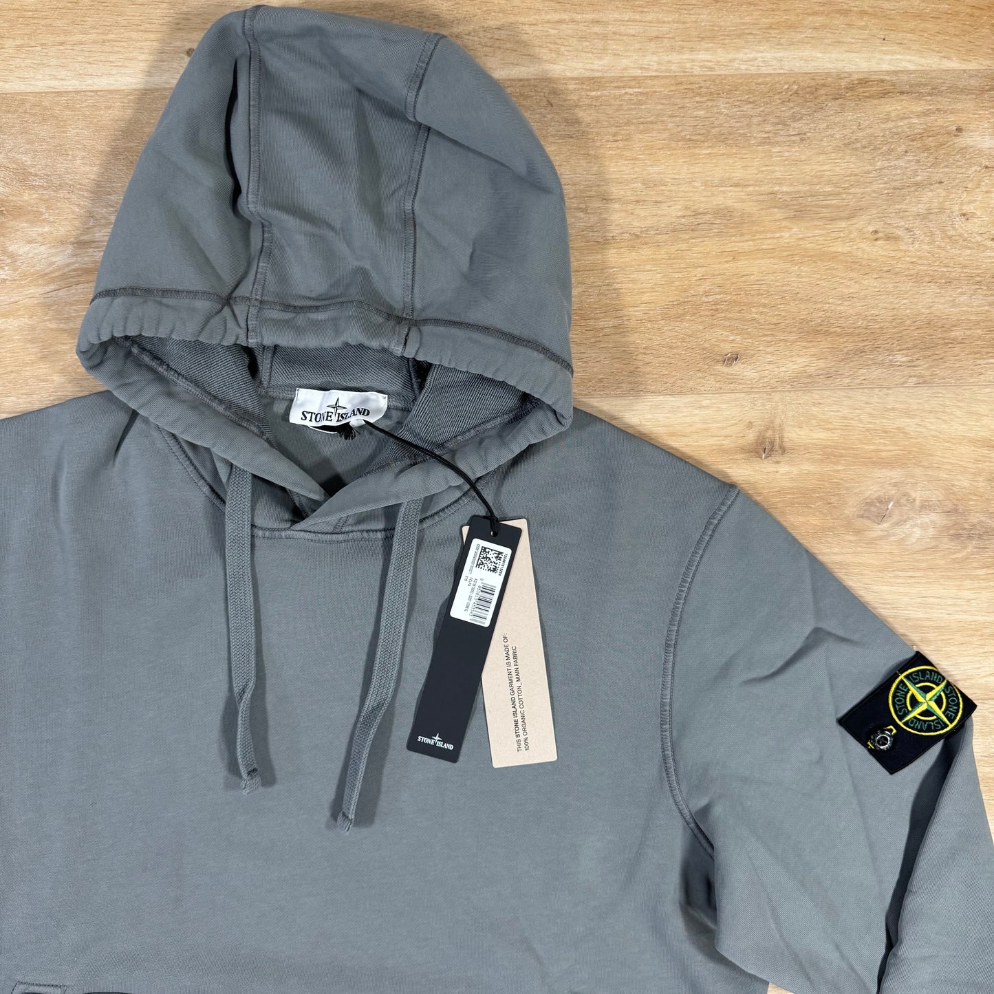 Stone Island Organic Cotton Fleece Pullover Hoodie in Cement