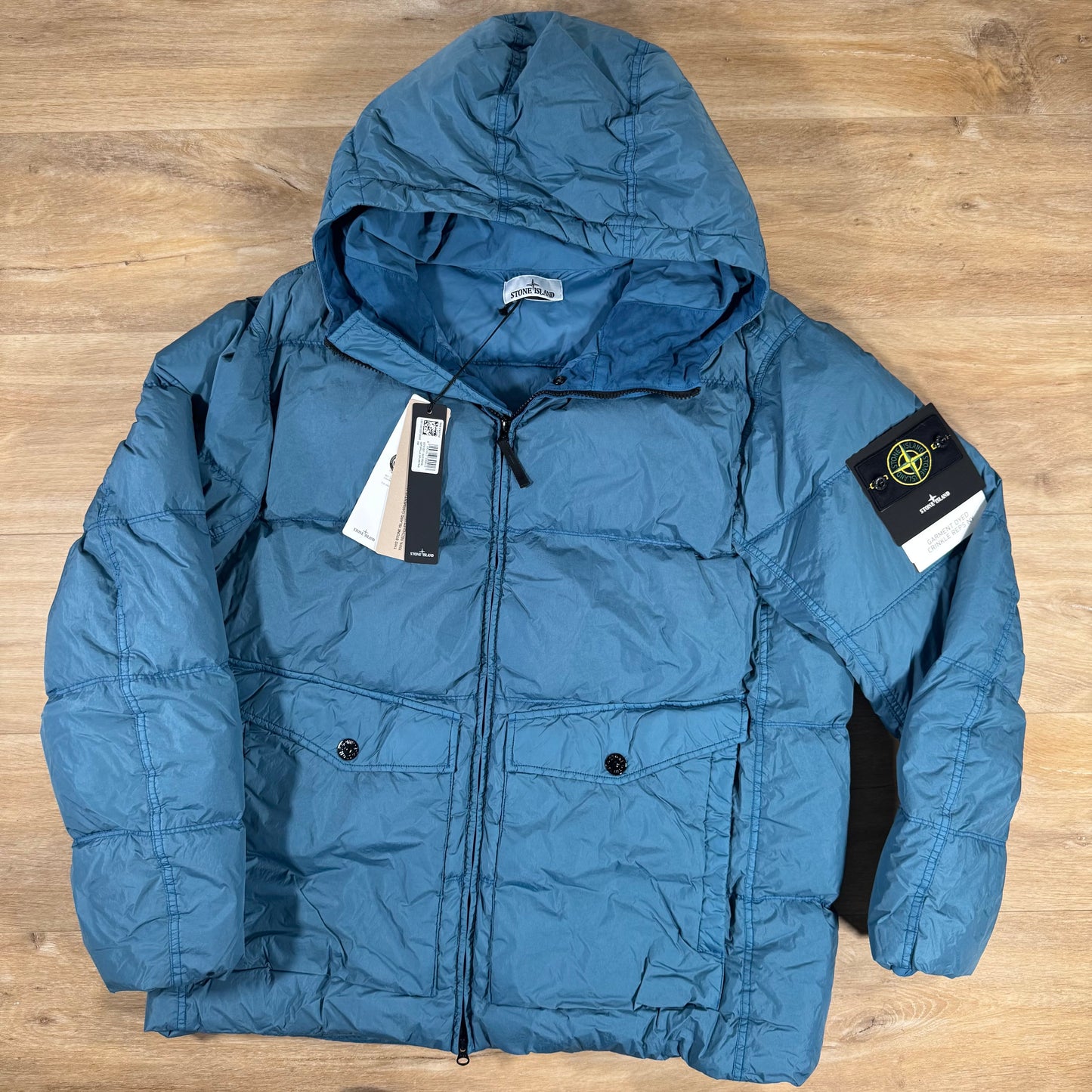 Stone Island Crinkle Reps NY Nylon Down Jacket in Steel Blue