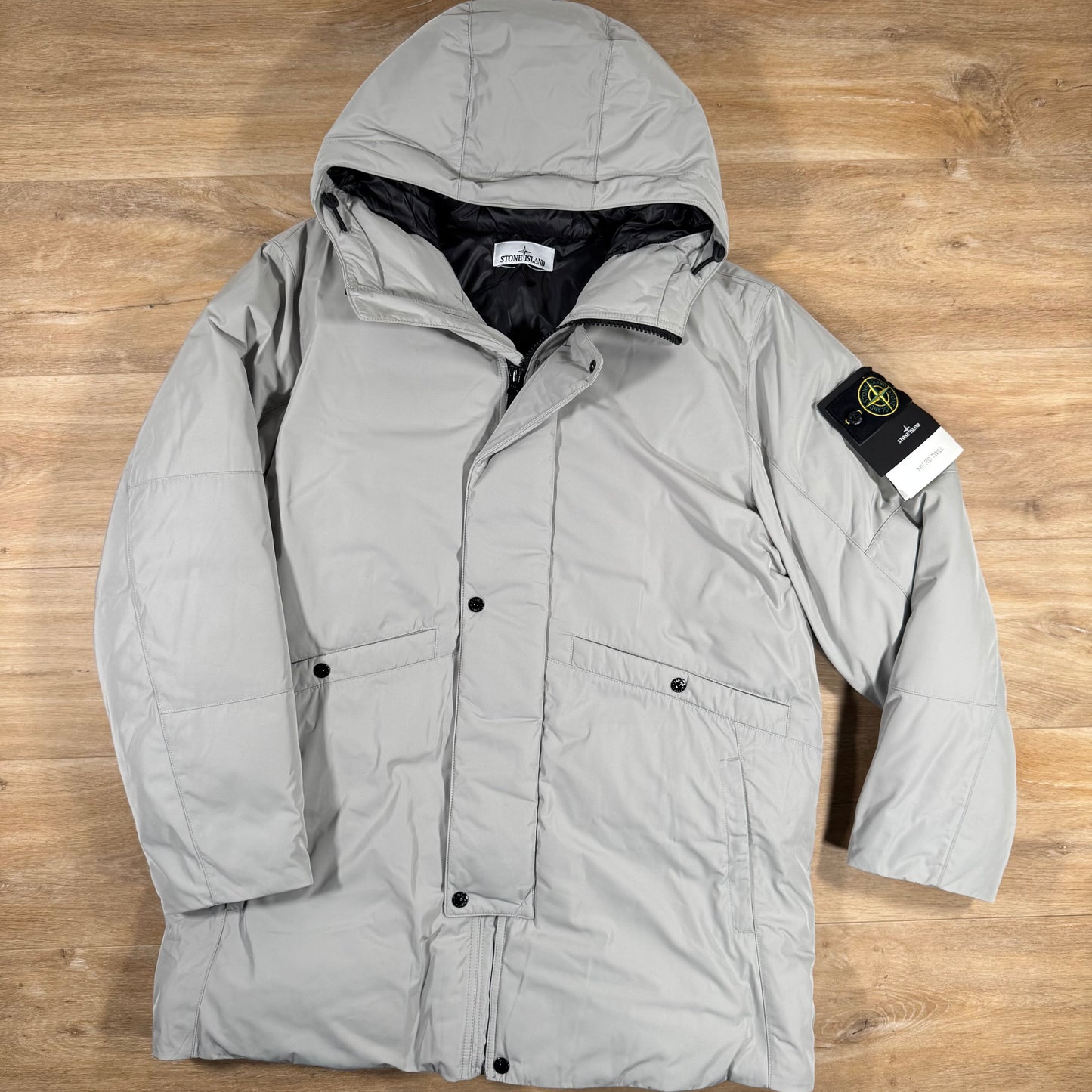Stone Island Micro Twill Down Parka in Pearl Grey
