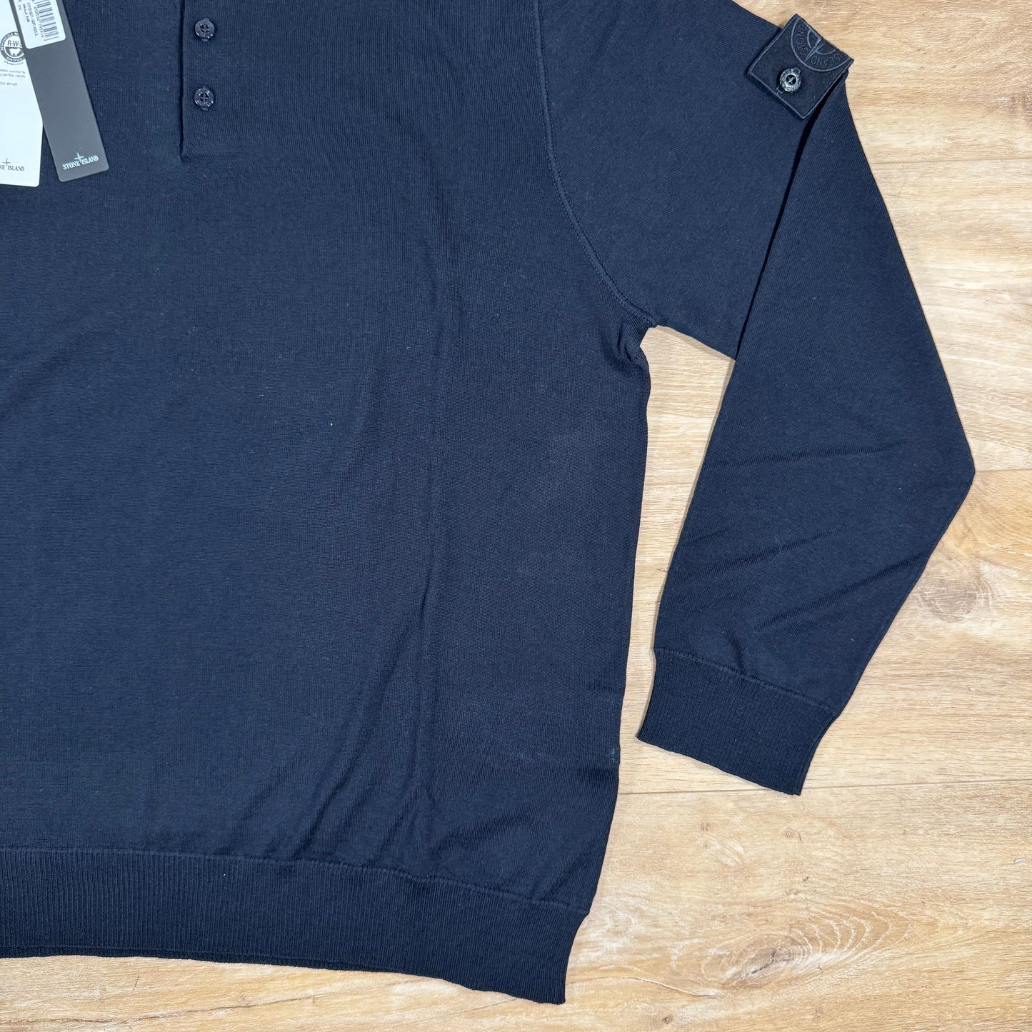 Stone Island Light Pure Wool Long-Sleeved Ghost Polo Shirt in Navy