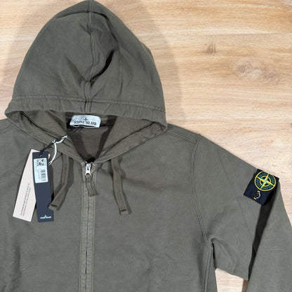 Stone Island Brushed Organic Cotton Fleece Zip Hoodie in Military Green