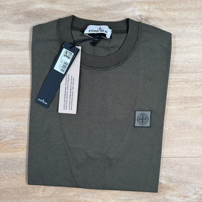 Stone Island Organic Cotton Patch Logo T-Shirt in Military Green