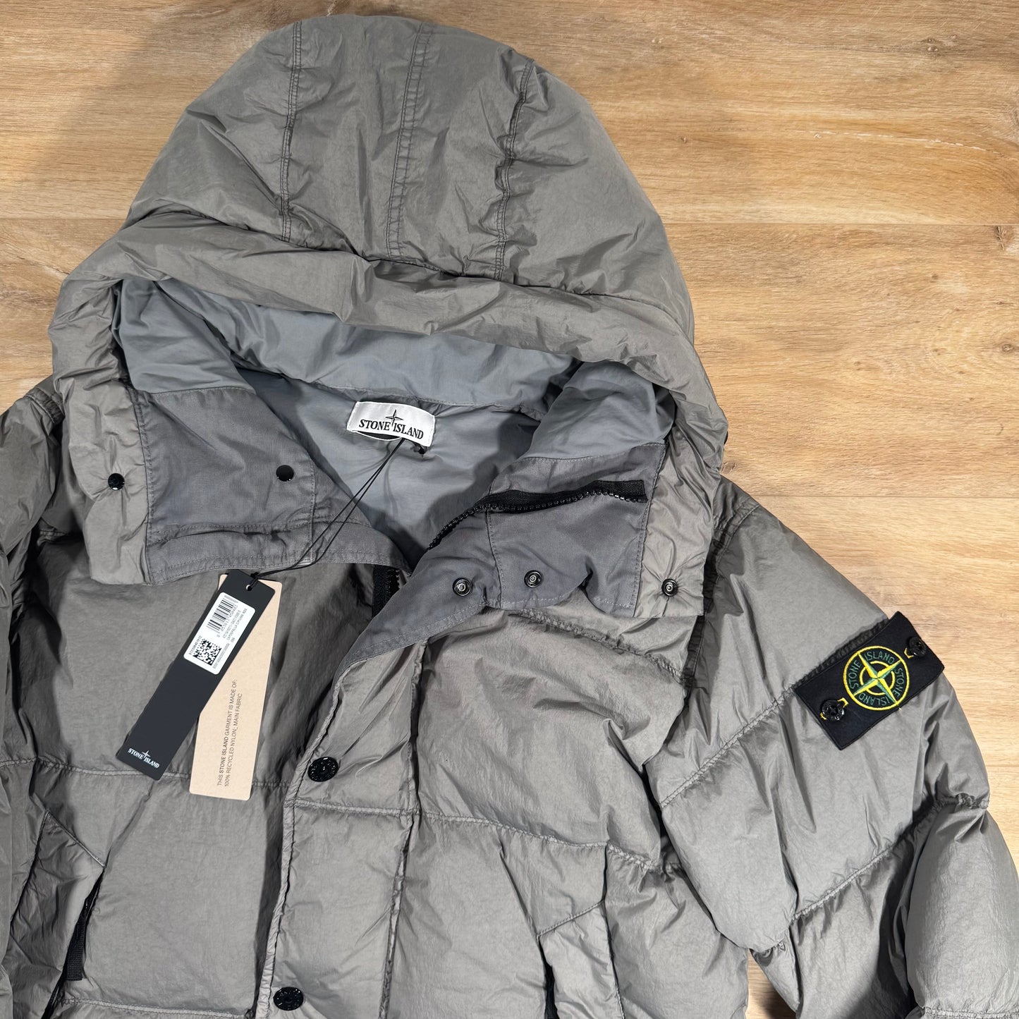 Stone Island Crinkle Reps NY Nylon Down Parka in Cement