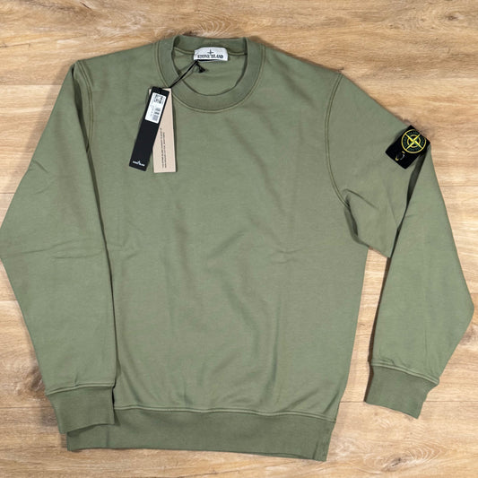 Stone Island Organic Cotton Fleece Crewneck Sweatshirt in Sage Green