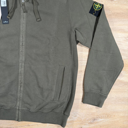 Stone Island Brushed Organic Cotton Fleece Zip Hoodie in Military Green