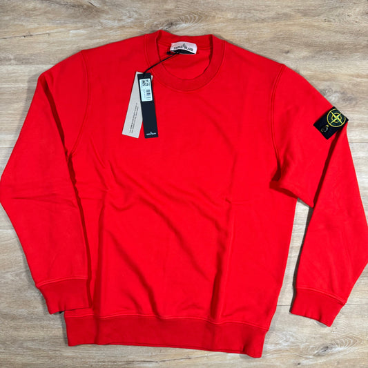 Stone Island Organic Cotton Fleece Crewneck Sweatshirt in Scarlet Red