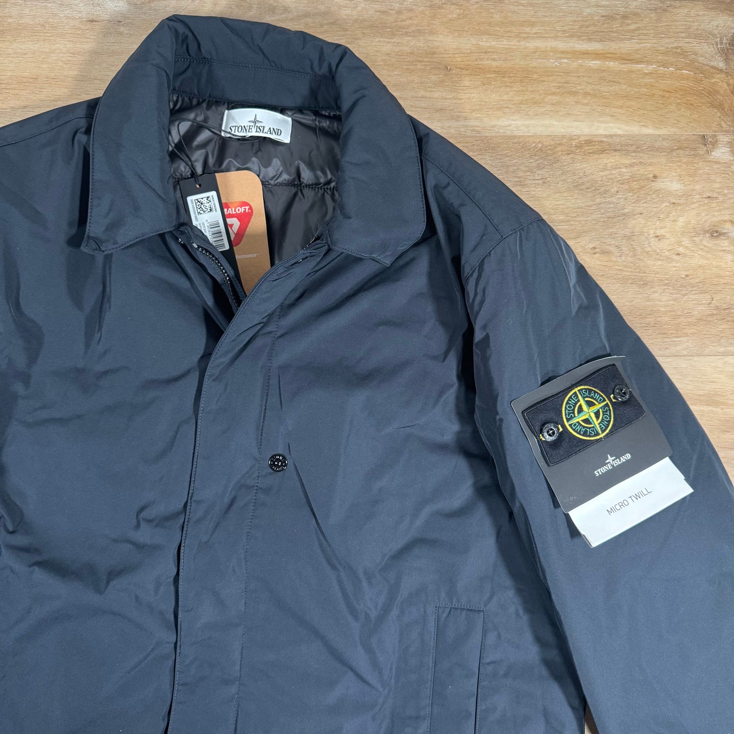 Stone Island Micro Twill Padded Car Coat in Navy