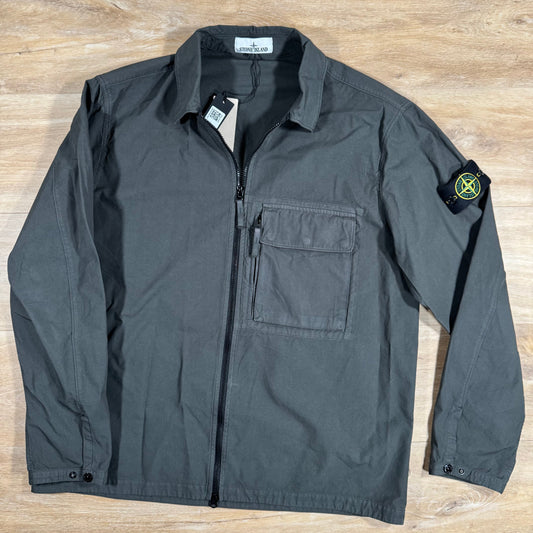 Stone Island Canvas Weave Cotton Overshirt in Lead Grey