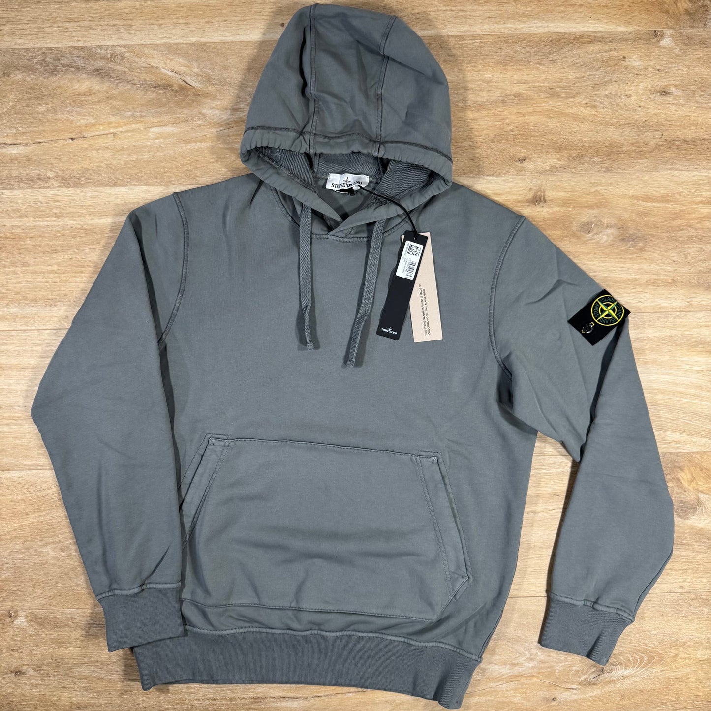 Stone Island Organic Cotton Fleece Pullover Hoodie in Cement