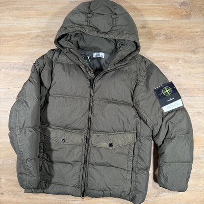 Stone Island Crinkle Reps NY Nylon Down Jacket in Military Green