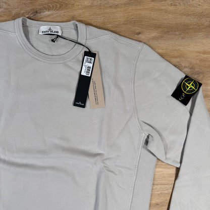 Stone Island Brushed Organic Cotton Fleece Crewneck Sweatshirt in Pearl Grey