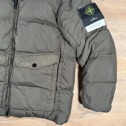 Stone Island Crinkle Reps NY Nylon Down Jacket in Military Green