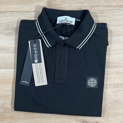 Stone Island Striped Collar Patch Logo Polo Shirt in Black