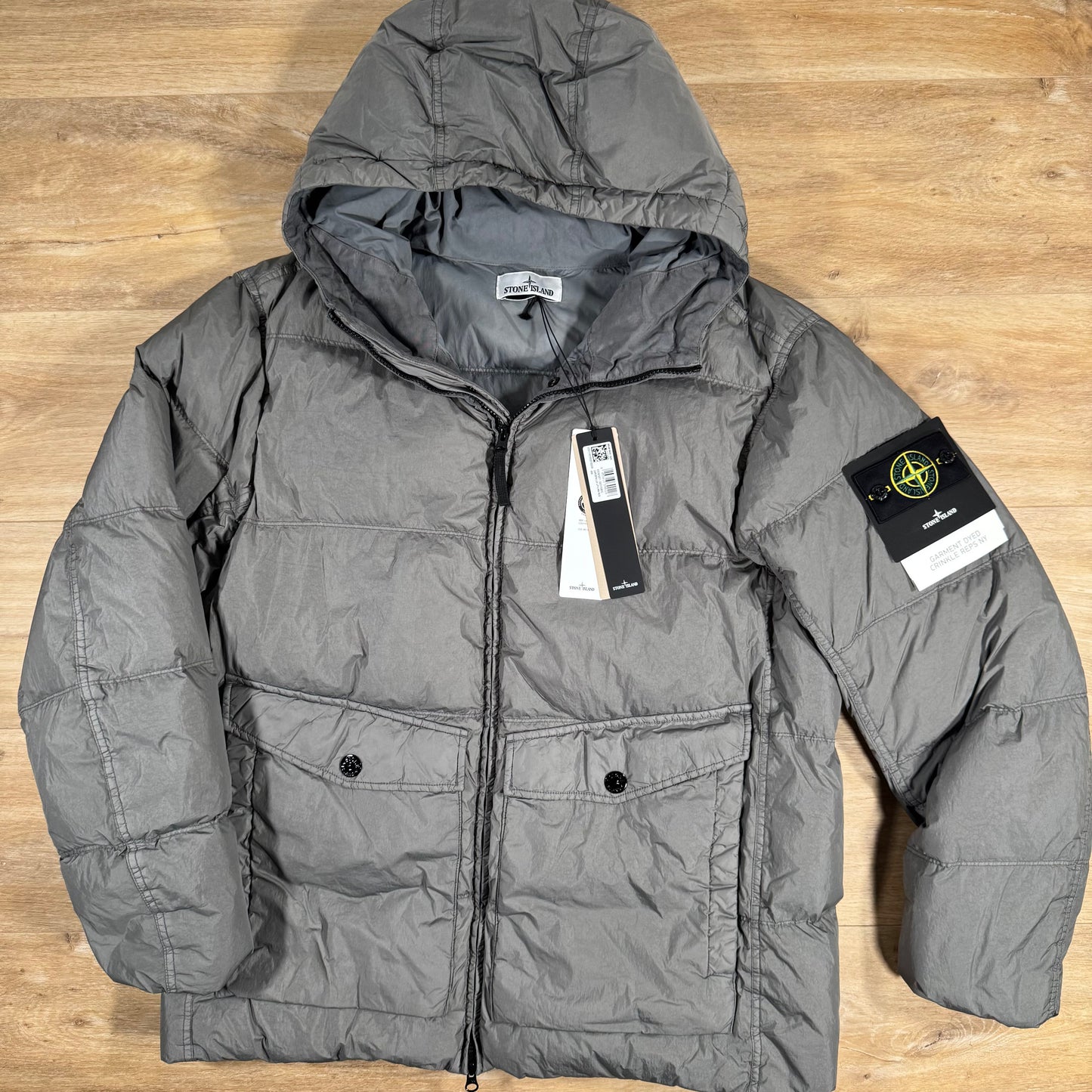 Stone Island Crinkle Reps NY Nylon Down Jacket in Cement