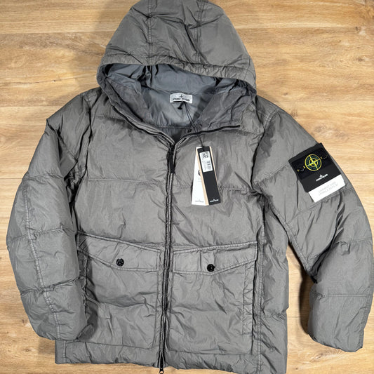 Stone Island Crinkle Reps NY Nylon Down Jacket in Cement