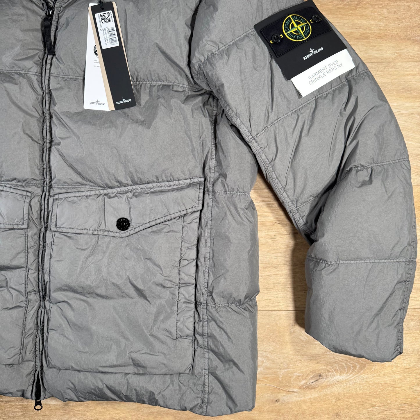 Stone Island Crinkle Reps NY Nylon Down Jacket in Cement