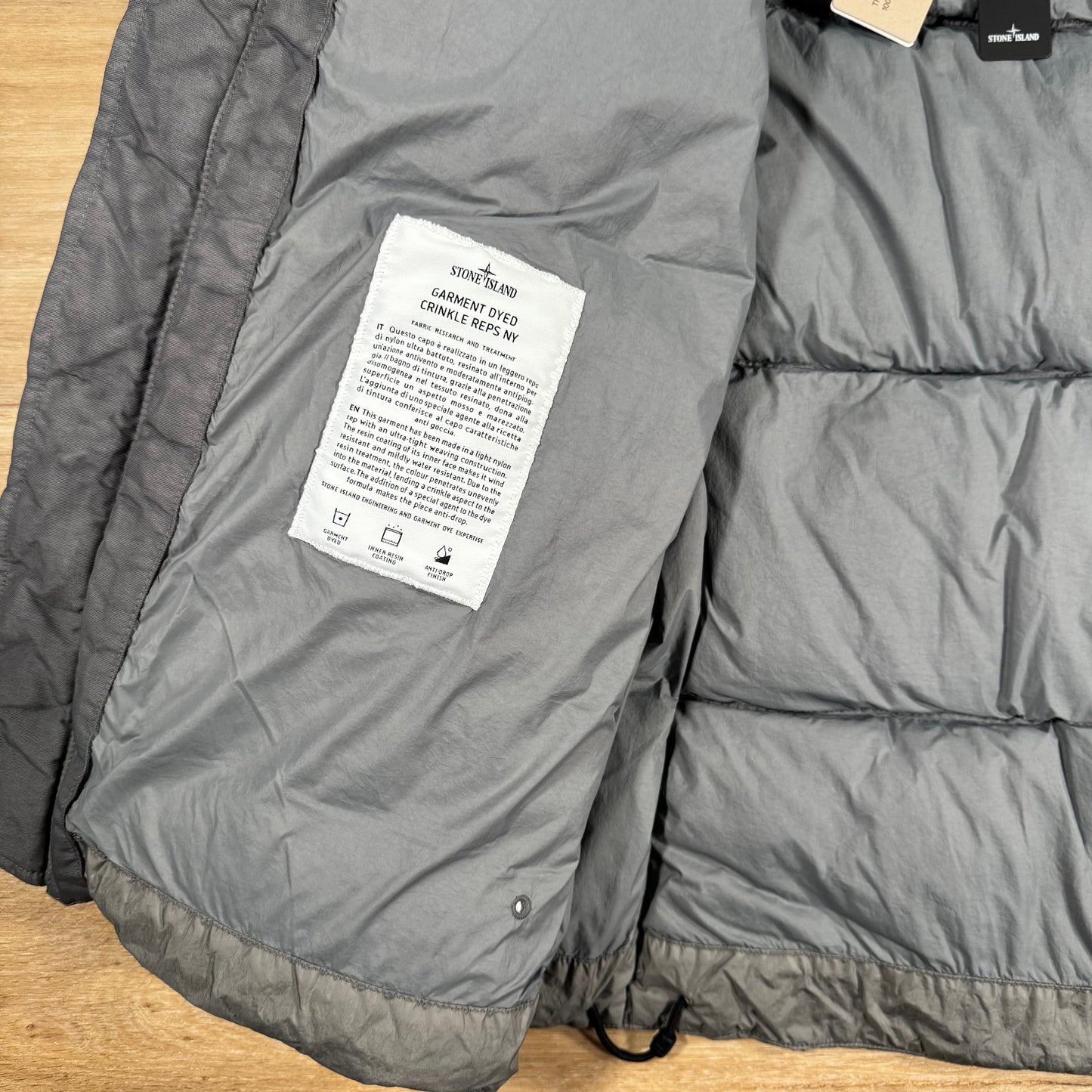 Stone Island Crinkle Reps NY Nylon Down Jacket in Cement