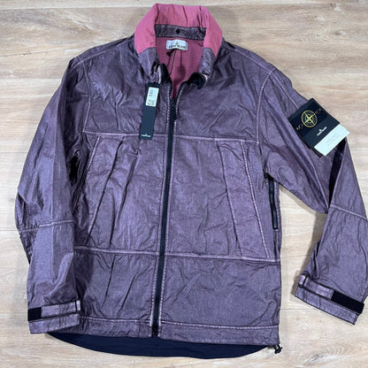 Stone Island Raw Linen Plated-OVD Jacket in Burgundy