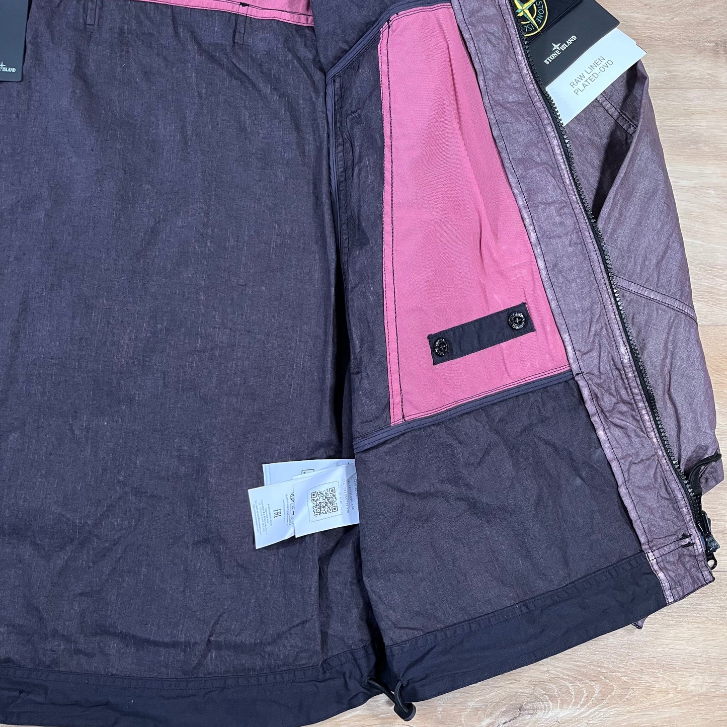 Stone Island Raw Linen Plated-OVD Jacket in Burgundy