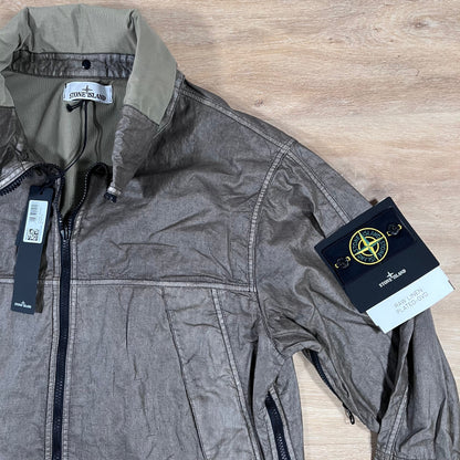Stone Island Raw Linen Plated-OVD Jacket in Military Green