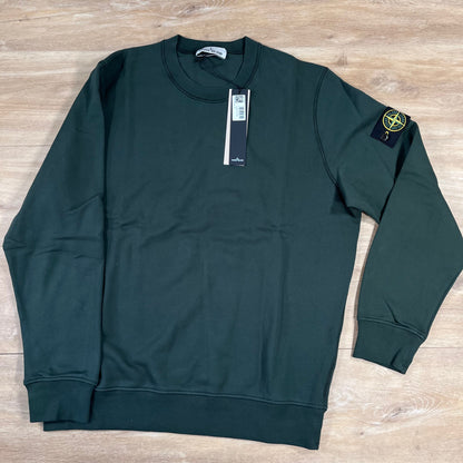 Stone Island Organic Cotton Fleece Crewneck Sweatshirt in Juniper Green