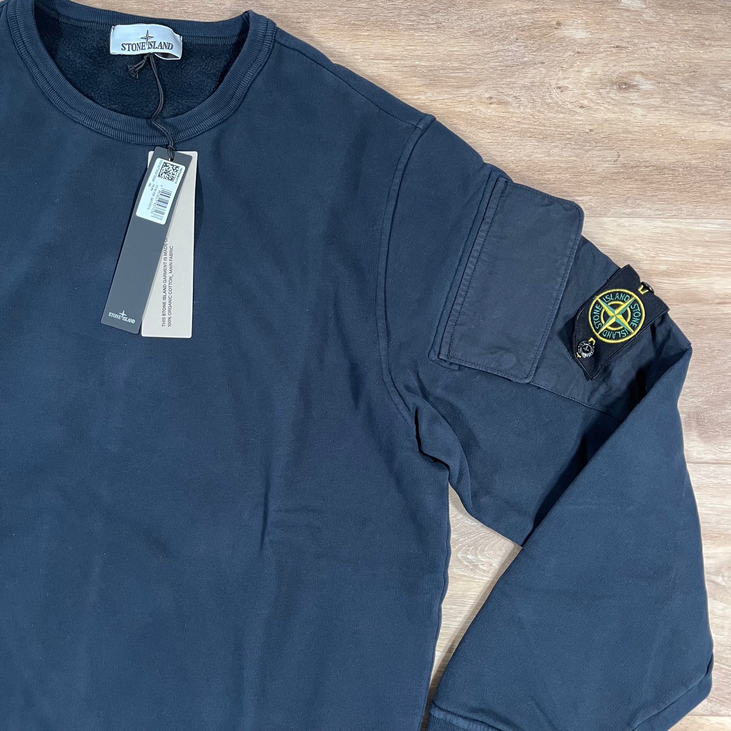 Stone Island Fleece Crewneck Sweatshirt with Sleeve Pockets in Navy