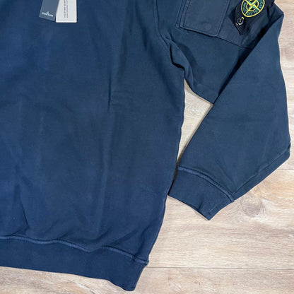 Stone Island Fleece Crewneck Sweatshirt with Sleeve Pockets in Navy