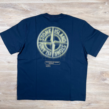 Stone Island 'Bleeding Numbers' Print T-Shirt in Navy