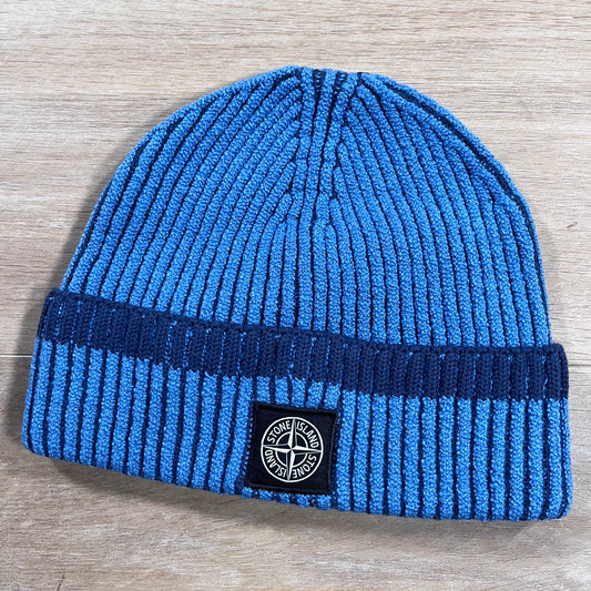 Stone Island Mixed Fabric Vanisé Full Rib RWS Wool Beanie in Steel Blue