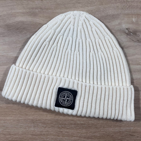 Stone Island Full Rib RWS Wool Beanie in Ivory