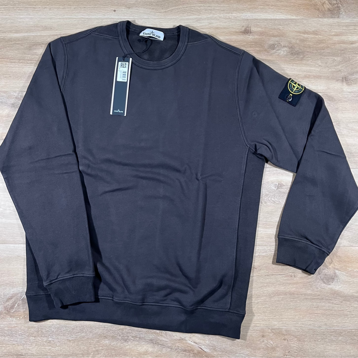 Stone Island Brushed Organic Cotton Fleece Crewneck Sweatshirt in Lead Grey