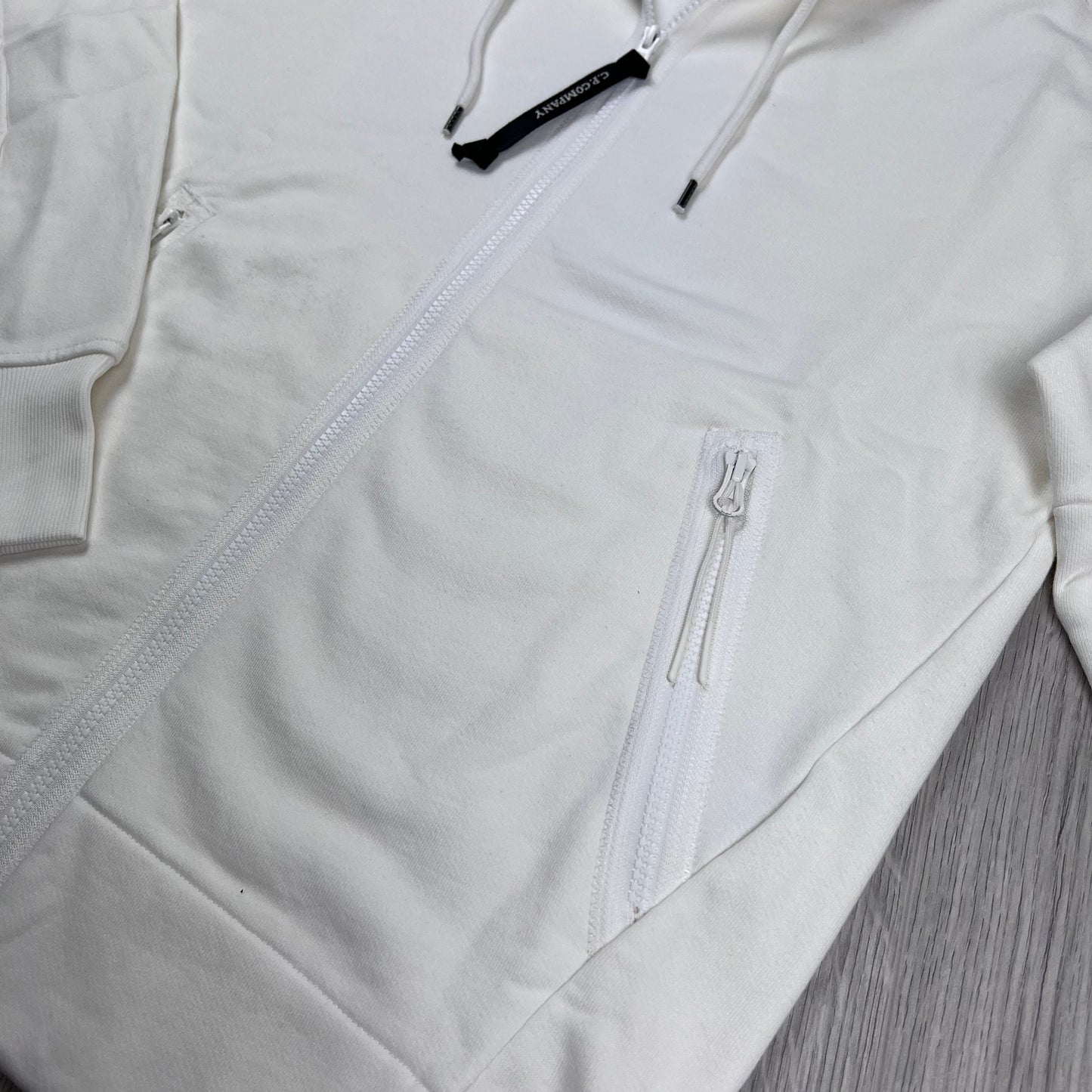 CP Company Raised Fleece Zip Hoodie - White