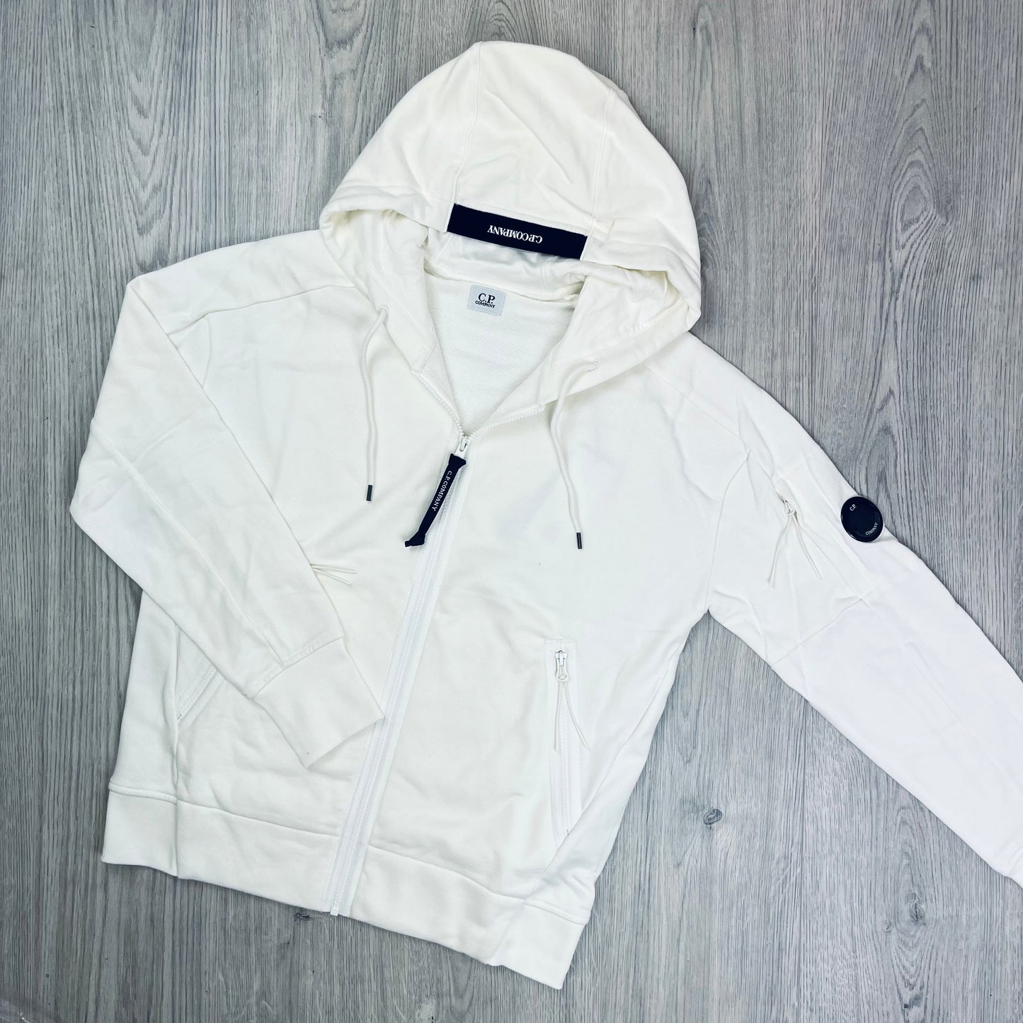 CP Company Raised Fleece Zip Hoodie - White